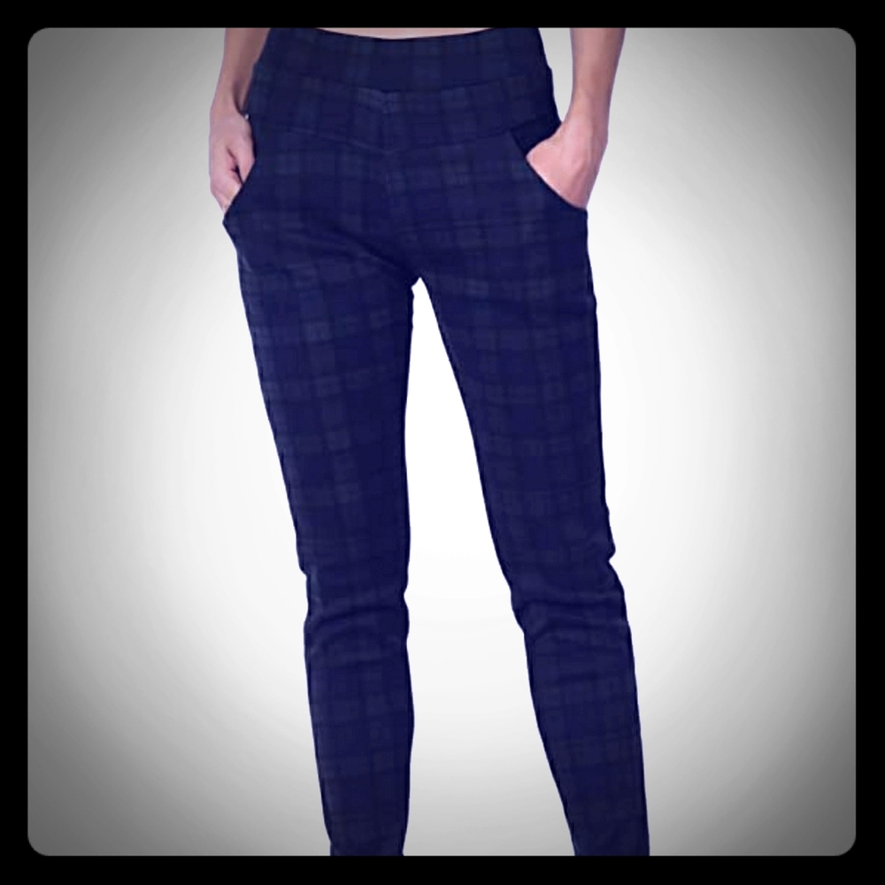 Mid Rise Plaid Trouser, Green Plaid